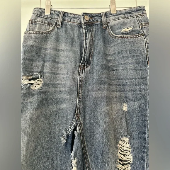 Distressed Denim Jean Skirt Tricot Western Medium - Picture 2 of 8